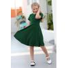 imageGORLYA Girls Short Sleeve Floral Print Casual Fit and Flare Party Dress with Pockets 412 YearsGreen Color