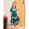 imageGORLYA Girls Short Sleeve Floral Print Casual Fit and Flare Party Dress with Pockets 412 YearsGreen Print