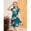 imageGORLYA Girls Short Sleeve Floral Print Casual Fit and Flare Party Dress with Pockets 412 YearsGreen Print