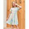 imageGORLYA Girls Short Sleeve Floral Print Casual Fit and Flare Party Dress with Pockets 412 YearsGreen Tiedye