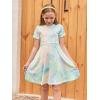 imageGORLYA Girls Short Sleeve Floral Print Casual Fit and Flare Party Dress with Pockets 412 YearsGreen Tiedye