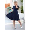 imageGORLYA Girls Short Sleeve Floral Print Casual Fit and Flare Party Dress with Pockets 412 YearsNavy Color