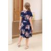 imageGORLYA Girls Short Sleeve Floral Print Casual Fit and Flare Party Dress with Pockets 412 YearsNavy Print