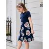 imageGORLYA Girls Short Sleeve Floral Print Casual Fit and Flare Party Dress with Pockets 412 YearsPnavy Print