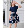 imageGORLYA Girls Short Sleeve Floral Print Casual Fit and Flare Party Dress with Pockets 412 YearsPnavy Print