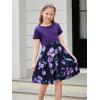 imageGORLYA Girls Short Sleeve Floral Print Casual Fit and Flare Party Dress with Pockets 412 YearsPpurple Print