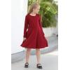 imageGORLYA Girls Short Sleeve Floral Print Casual Fit and Flare Party Dress with Pockets 412 YearsWine Red Color  Long Sleeve