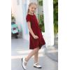 imageGORLYA Girls Short Sleeve Floral Print Casual Fit and Flare Party Dress with Pockets 412 YearsWine Red Color