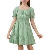 imageGORLYA Cute Girls Floral Print Puff Sleeve Square Neck Shirred Ruffle Hem Summer Babydoll Dress 614YGreen Flower