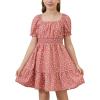 imageGORLYA Cute Girls Floral Print Puff Sleeve Square Neck Shirred Ruffle Hem Summer Babydoll Dress 614YPink Flower