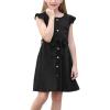 imageGORLYA Girls Ruffle Trim Sleeve Button Down Floral Print Casual Vintage Midi Dress with Pockets for 412 Years KidsBlack