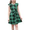 imageGORLYA Girls Ruffle Trim Sleeve Button Down Floral Print Casual Vintage Midi Dress with Pockets for 412 Years KidsTeal Plaid