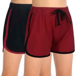 imageGORLYA 2 Pack Girls Active Wear Play up Workout Gym Athletic Sport Running Casual Dolphin ShortsBlackwine Red