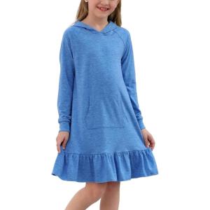 imageGORLYA Girls Raglan Long Sleeve Ruffle Hem Casual Sweatshirt Hooded Shift Dress for 414T KidsBlue