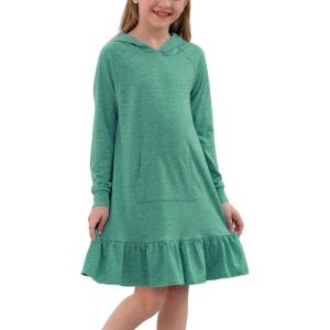 imageGORLYA Girls Raglan Long Sleeve Ruffle Hem Casual Sweatshirt Hooded Shift Dress for 414T KidsGreen