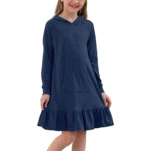 imageGORLYA Girls Raglan Long Sleeve Ruffle Hem Casual Sweatshirt Hooded Shift Dress for 414T KidsNavy