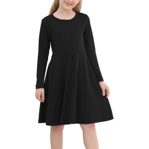 imageGORLYA Girls Short Sleeve Floral Print Casual Fit and Flare Party Dress with Pockets 412 YearsBlack Color  Long Sleeve