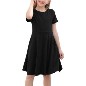 imageGORLYA Girls Short Sleeve Floral Print Casual Fit and Flare Party Dress with Pockets 412 YearsBlack Color