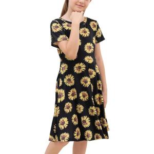 imageGORLYA Girls Short Sleeve Floral Print Casual Fit and Flare Party Dress with Pockets 412 YearsBlack Print