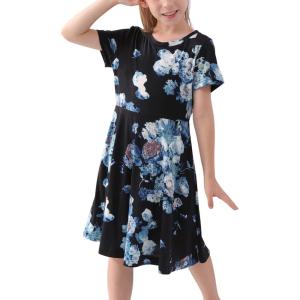 imageGORLYA Girls Short Sleeve Floral Print Casual Fit and Flare Party Dress with Pockets 412 YearsBlue Print
