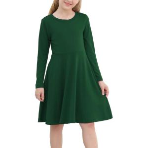imageGORLYA Girls Short Sleeve Floral Print Casual Fit and Flare Party Dress with Pockets 412 YearsGreen  Long Sleeve