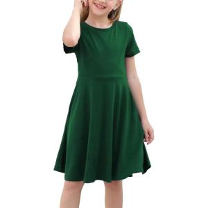 imageGORLYA Girls Short Sleeve Floral Print Casual Fit and Flare Party Dress with Pockets 412 YearsGreen Color