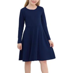 imageGORLYA Girls Short Sleeve Floral Print Casual Fit and Flare Party Dress with Pockets 412 YearsNavy Color  Long Sleeve