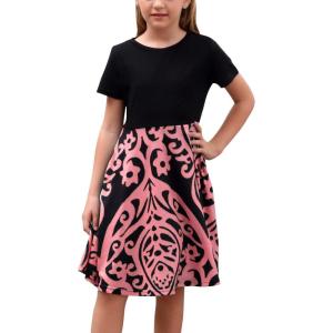 imageGORLYA Girls Short Sleeve Floral Print Casual Fit and Flare Party Dress with Pockets 412 YearsPpink Print