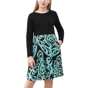 imageGORLYA Girls Short Sleeve Floral Print Casual Fit and Flare Party Dress with Pockets 412 YearsPteal Print  Long Sleeve