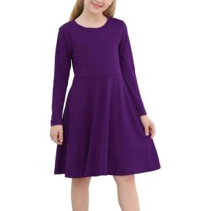 imageGORLYA Girls Short Sleeve Floral Print Casual Fit and Flare Party Dress with Pockets 412 YearsPurple Color  Long Sleeve