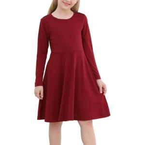 imageGORLYA Girls Short Sleeve Floral Print Casual Fit and Flare Party Dress with Pockets 412 YearsWine Red Color  Long Sleeve