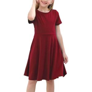 imageGORLYA Girls Short Sleeve Floral Print Casual Fit and Flare Party Dress with Pockets 412 YearsWine Red Color