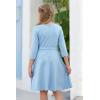 imageGORLYA Girls 34 Sleeve Casual Scalloped Edge Aline Belted Dress with Pockets for 414T KidsLight Blue