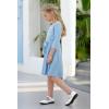 imageGORLYA Girls 34 Sleeve Casual Scalloped Edge Aline Belted Dress with Pockets for 414T KidsLight Blue