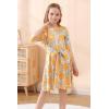 imageGORLYA Girls 34 Sleeve Casual Scalloped Edge Aline Belted Dress with Pockets for 414T KidsOrange Flower