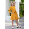 imageGORLYA Girls 34 Sleeve Casual Scalloped Edge Aline Belted Dress with Pockets for 414T KidsYellow