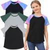 imageGORLYA 3 Pack Girls Contrast Patchwork Raglan Sleeve T Shirt Basic Long Sleeve Casual Tee Tops Multipacks for 816YBlue Tiedyegreengray 3 Pack  Short Sleeve