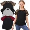 imageGORLYA 3 Pack Girls Contrast Patchwork Raglan Sleeve T Shirt Basic Long Sleeve Casual Tee Tops Multipacks for 816YLeopardblackwine Red 3 Pack  Short Sleeve