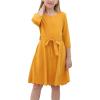 imageGORLYA Girls 34 Sleeve Casual Scalloped Edge Aline Belted Dress with Pockets for 414T KidsYellow
