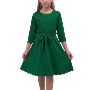 imageGORLYA Girls 34 Sleeve Casual Scalloped Edge Aline Belted Dress with Pockets for 414T KidsGreen
