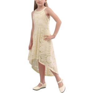 imageGORLYA Girls Elegant Halter Neck Floral Lace HiLo Flower Girl Birthday Party Dress for 414T KidsBeige Color