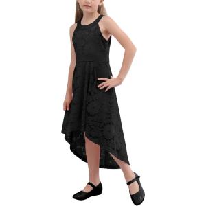 imageGORLYA Girls Elegant Halter Neck Floral Lace HiLo Flower Girl Birthday Party Dress for 414T KidsBlack Color