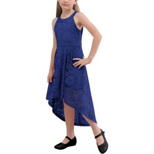 imageGORLYA Girls Elegant Halter Neck Floral Lace HiLo Flower Girl Birthday Party Dress for 414T KidsBlue