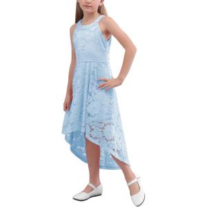 imageGORLYA Girls Elegant Halter Neck Floral Lace HiLo Flower Girl Birthday Party Dress for 414T KidsLight Blue