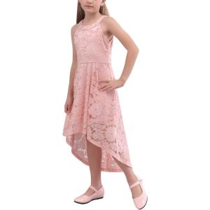 imageGORLYA Girls Elegant Halter Neck Floral Lace HiLo Flower Girl Birthday Party Dress for 414T KidsPink Color