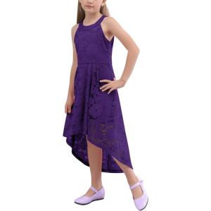 imageGORLYA Girls Elegant Halter Neck Floral Lace HiLo Flower Girl Birthday Party Dress for 414T KidsPurple