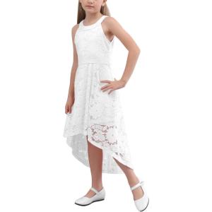 imageGORLYA Girls Elegant Halter Neck Floral Lace HiLo Flower Girl Birthday Party Dress for 414T KidsWhite