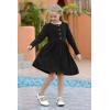 imageGORLYA Girls Short Sleeve Button Up Pleated Waist Loose Casual Linen Midi Dress with Pockets for 412 Years KidsBlack Color  Long Sleeve