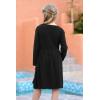 imageGORLYA Girls Short Sleeve Button Up Pleated Waist Loose Casual Linen Midi Dress with Pockets for 412 Years KidsBlack Color  Long Sleeve