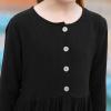 imageGORLYA Girls Short Sleeve Button Up Pleated Waist Loose Casual Linen Midi Dress with Pockets for 412 Years KidsBlack Color  Long Sleeve